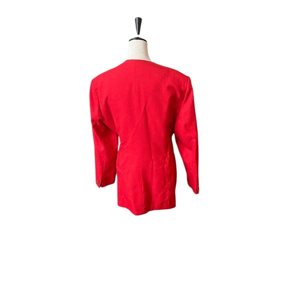 Vintage Red Lined Gold Button Career Business Suit Jacket Size 16 Morgan Miller - Picture 2 of 3